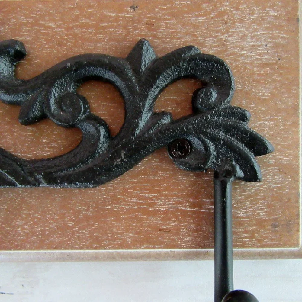 Cast iron rooster hook on wood plaque - architectural salvage -rustic farmhouse